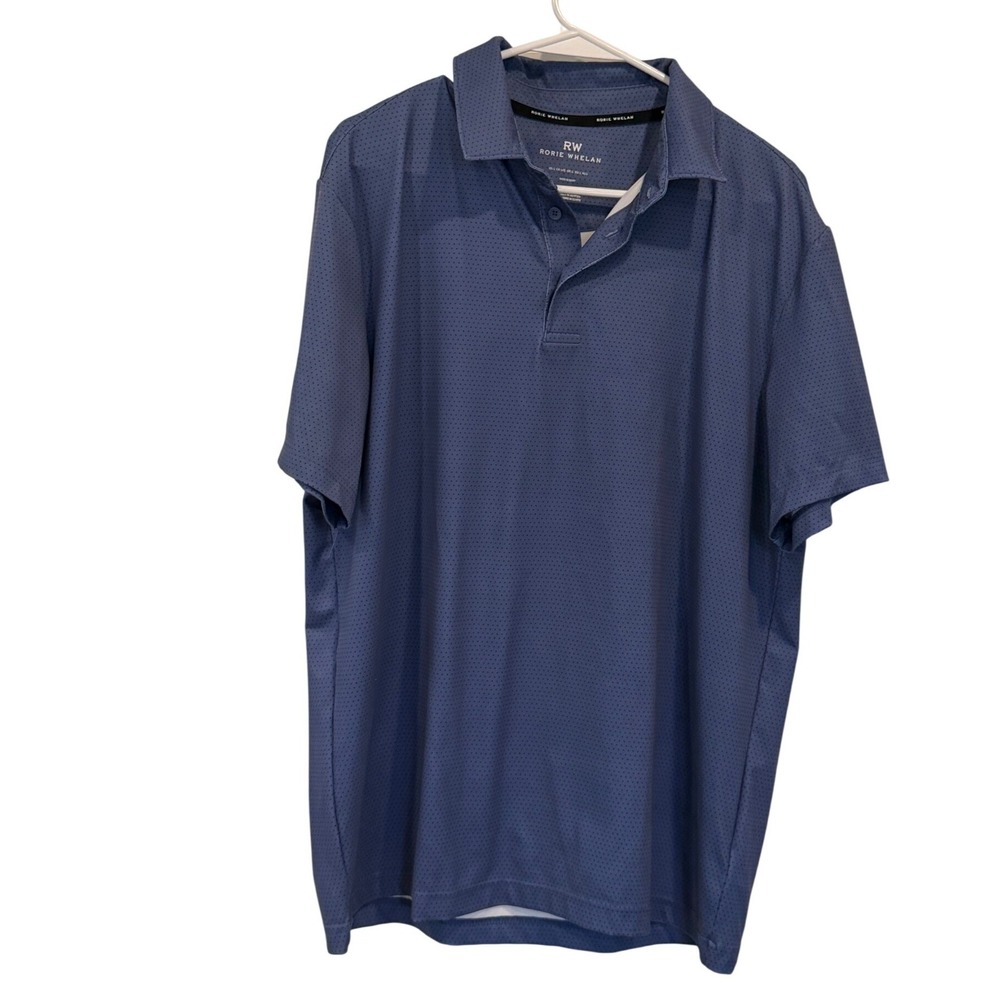 Rorie Whelan Mens Blue Micro Dot Performance Polo Shirt Size Large Short Sleeve